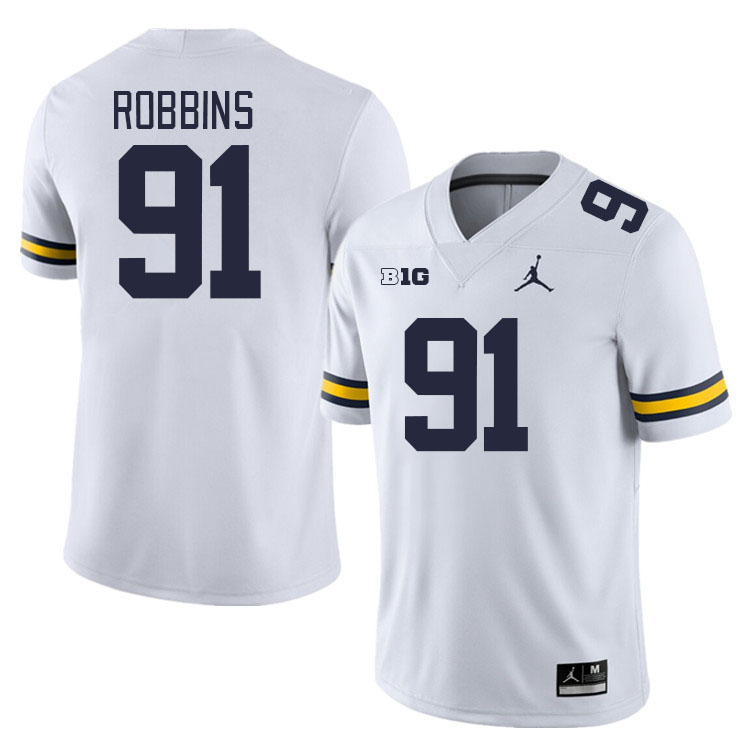 Michigan Wolverines #91 Brad Robbins College Football Jerseys Stitched Sale-White